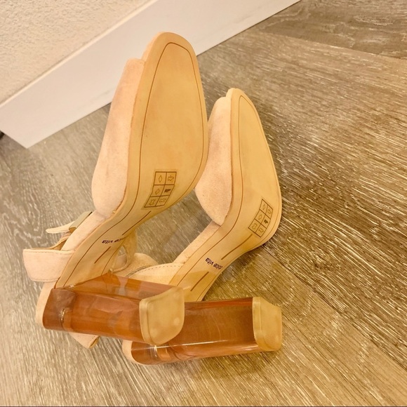 Dolce Vita Peach Nude Genuine Suede Leather Acrylic Clear Lucite Heel Sandals - Picture 12 of 12